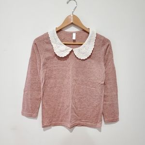 Kawaii Peter pan collar lacey eyelet long sleeve small